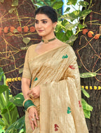 Sangam Prints Chiku Havy Assam Silk Saree With Meena Woven Work Traditional Saree | Grocsy