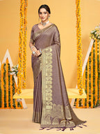 Sangam Prints Brown  Assam Silk Woven Work Traditional Saree | Grocsy