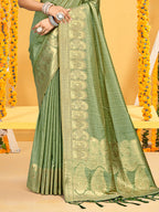 Sangam Prints Light Green Assam Silk Woven Work Traditional Saree | Grocsy