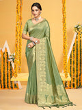 Sangam Prints Light Green Assam Silk Woven Work Traditional Saree | Grocsy