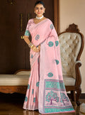 Sangam Prints Dark Pink Linen Woven Work Traditional Saree | Grocsy