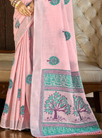 Sangam Prints Dark Pink Linen Woven Work Traditional Saree | Grocsy