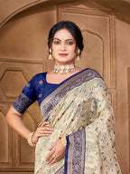 Sangam Prints Off-White Silk Woven Work Traditional Saree | Grocsy