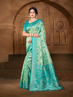 Sangam Prints  Sea Green Silk Woven Work Traditional Saree | Grocsy