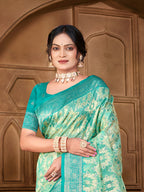 Sangam Prints  Sea Green Silk Woven Work Traditional Saree | Grocsy