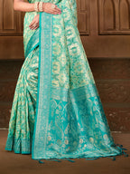 Sangam Prints  Sea Green Silk Woven Work Traditional Saree | Grocsy