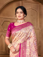 Sangam Prints Peach  Silk Woven Work Traditional Saree | Grocsy