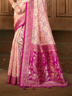 Sangam Prints Peach  Silk Woven Work Traditional Saree | Grocsy