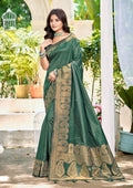 Sangam Prints Dark Green Assam Silk Woven Work Traditional Saree | Grocsy