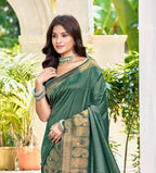 Sangam Prints Dark Green Assam Silk Woven Work Traditional Saree | Grocsy