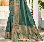 Sangam Prints Dark Green Assam Silk Woven Work Traditional Saree | Grocsy