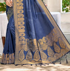Sangam Prints Navy Blue Assam Silk Woven Work Traditional Saree | Grocsy