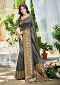 Sangam Prints Gray Assam Silk Woven Work Traditional Saree | Grocsy