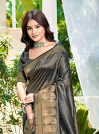 Sangam Prints Gray Assam Silk Woven Work Traditional Saree | Grocsy
