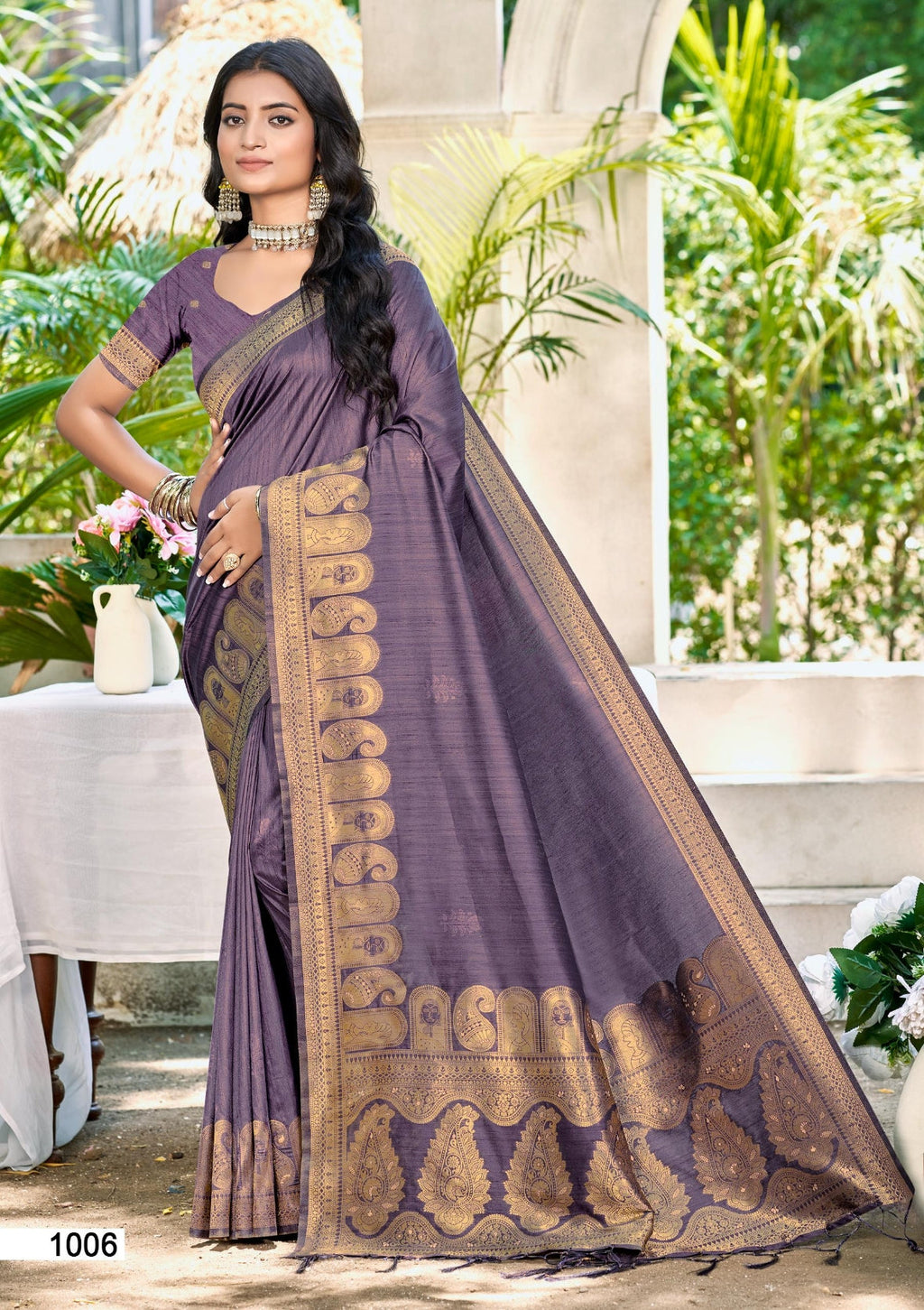 Sangam Prints Purple Assam Silk Woven Work Traditional Saree | Grocsy