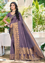 Sangam Prints Purple Assam Silk Woven Work Traditional Saree | Grocsy