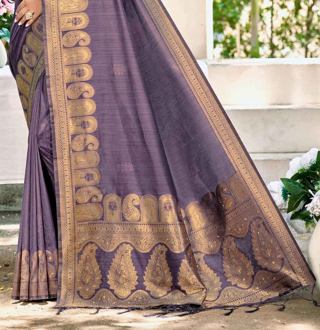 Sangam Prints Purple Assam Silk Woven Work Traditional Saree | Grocsy