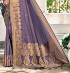 Sangam Prints Purple Assam Silk Woven Work Traditional Saree | Grocsy