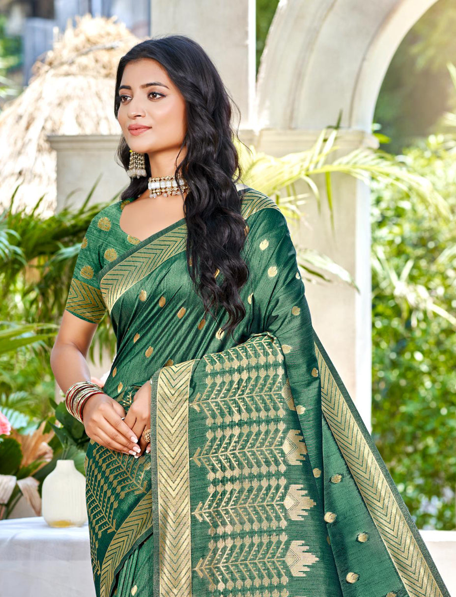 Sangam Prints Green Assam Silk Woven Work Traditional Saree | Grocsy