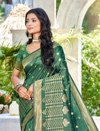 Sangam Prints Navy Blue Assam Silk Woven Work Traditional Saree | Grocsy
