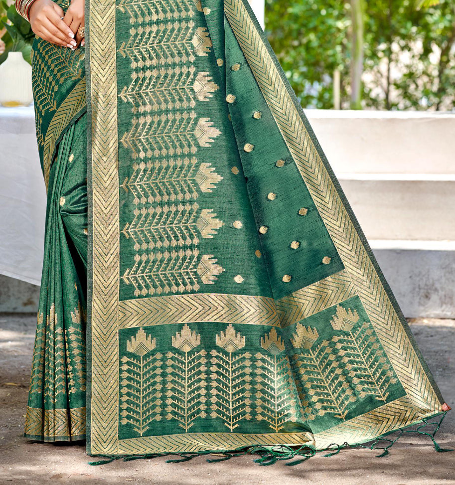 Sangam Prints Green Assam Silk Woven Work Traditional Saree | Grocsy
