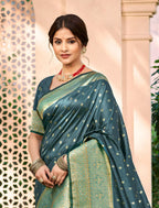 Sangam Prints Dark Turquoise Assam Silk Woven Work Traditional Saree | Grocsy