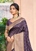 Sangam Prints Dark wine Assam Silk Woven Work Traditional Saree | Grocsy