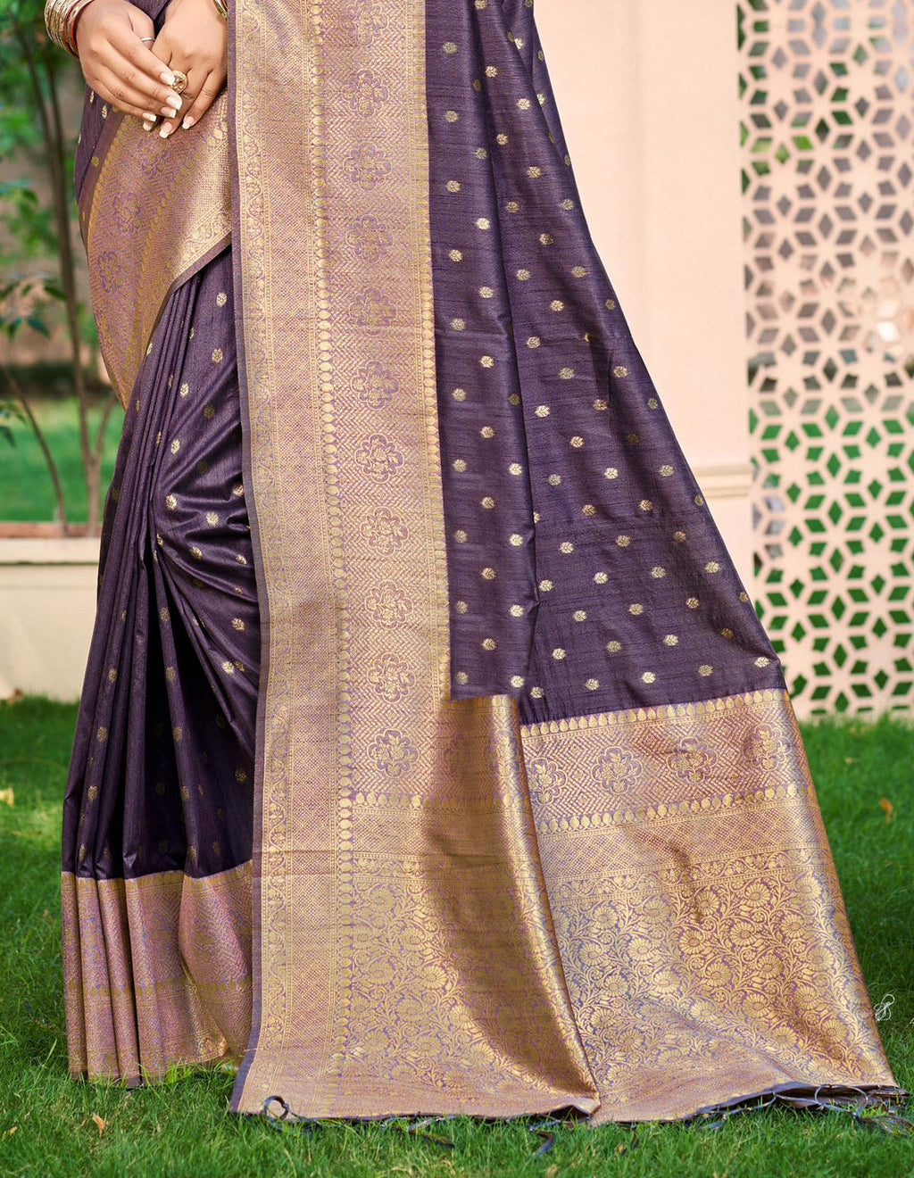 Sangam Prints Dark wine Assam Silk Woven Work Traditional Saree | Grocsy