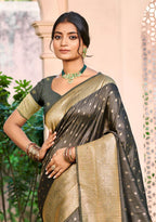 Sangam Prints Gray Assam Silk Woven Work Traditional Saree | Grocsy