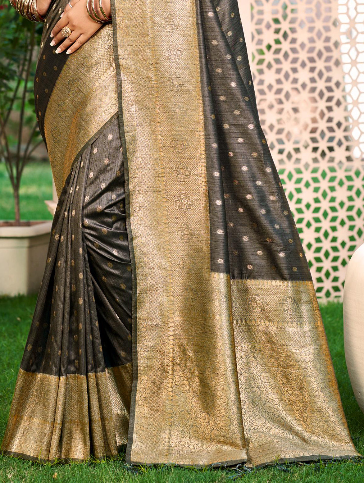 Sangam Prints Gray Assam Silk Woven Work Traditional Saree | Grocsy