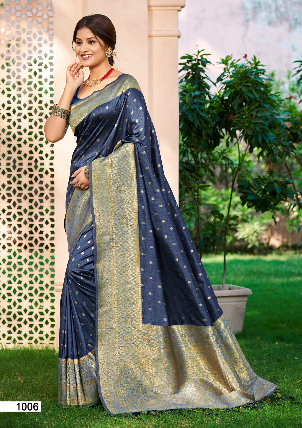 Sangam Prints Navy Blue Assam Silk Woven Work Traditional Saree | Grocsy