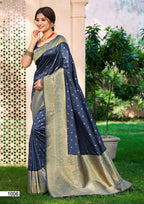 Sangam Prints Navy Blue Assam Silk Woven Work Traditional Saree | Grocsy