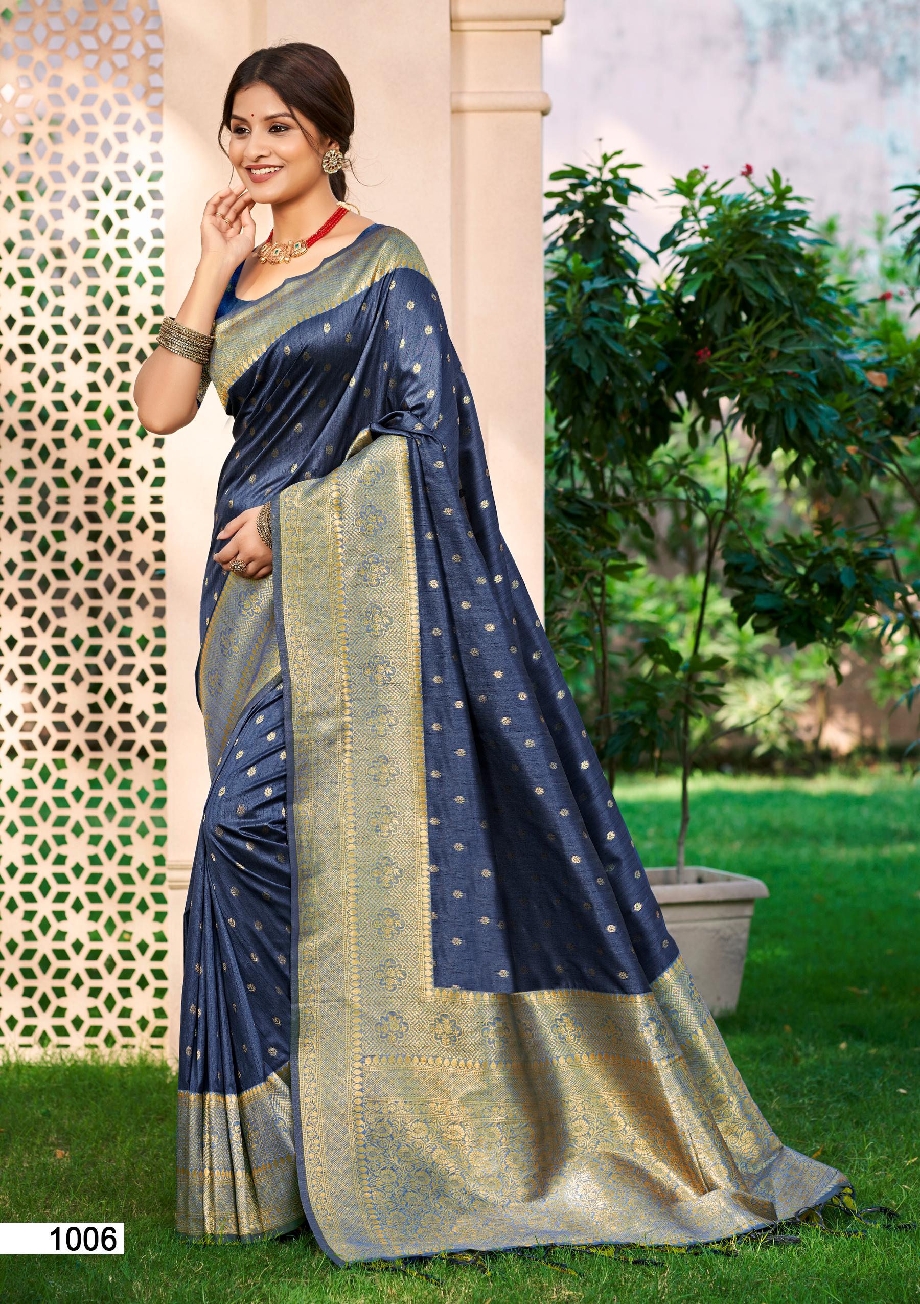 Sangam Prints Navy Blue Assam Silk Woven Work Traditional Saree | Grocsy