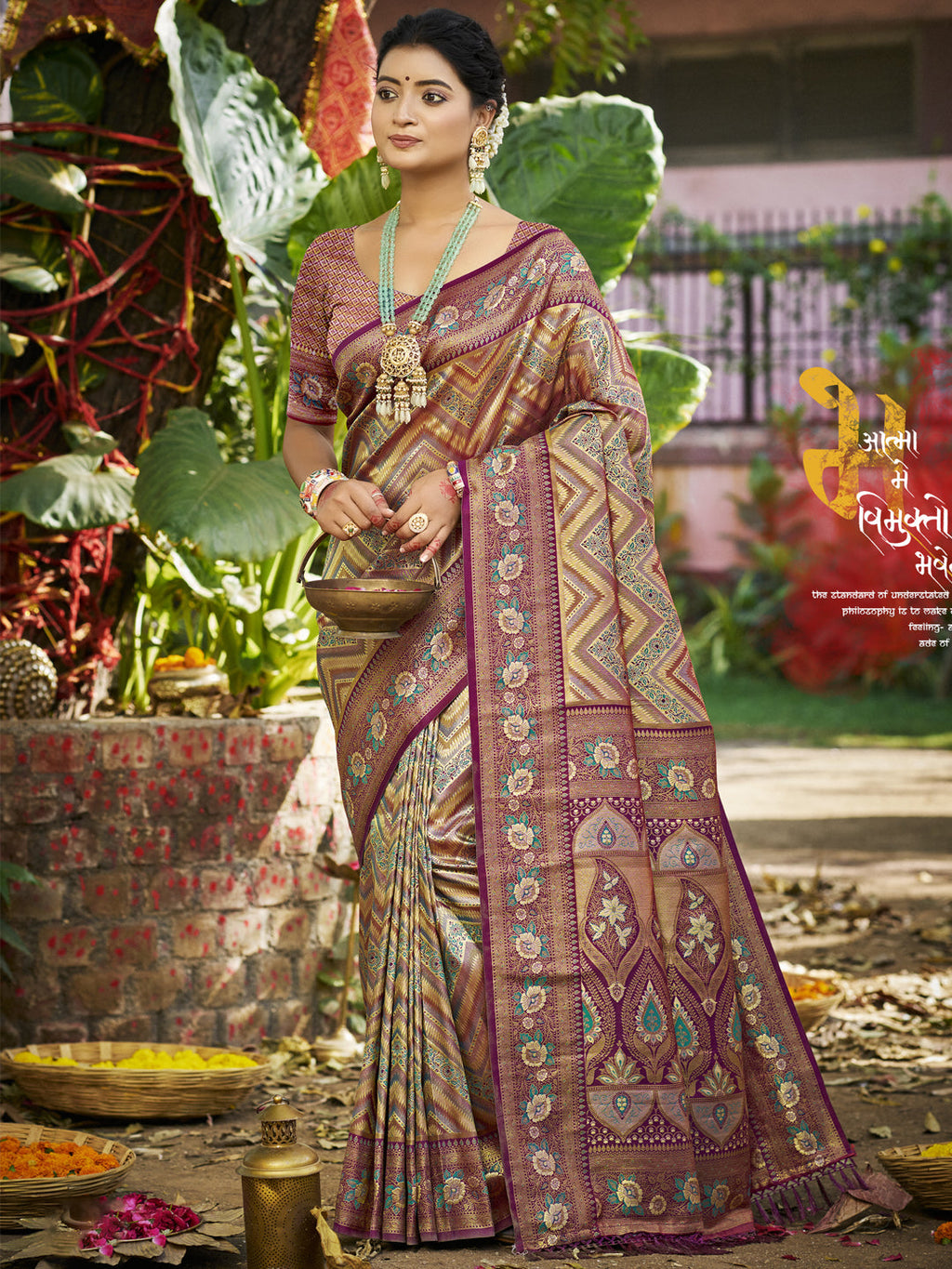 Sangam Prints Purple Silk Woven Work Traditional Saree | Grocsy
