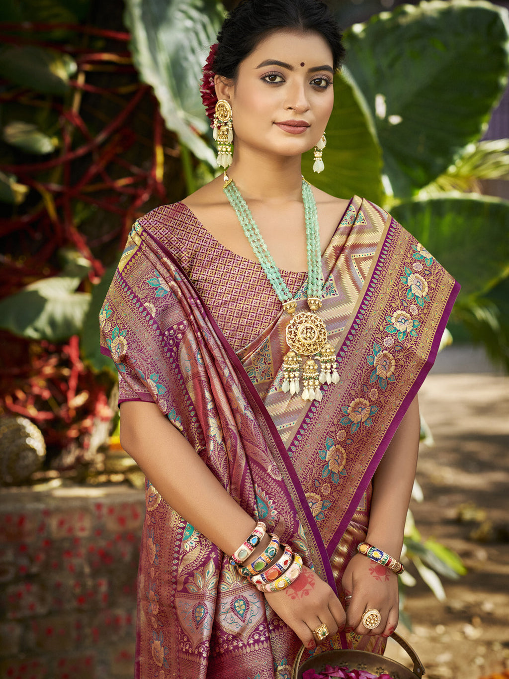 Sangam Prints Purple Silk Woven Work Traditional Saree | Grocsy