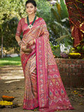 Sangam Prints Pink Silk Woven Work Traditional Saree | Grocsy