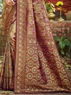 Sangam Prints Wine Silk Woven Work Traditional Saree | Grocsy