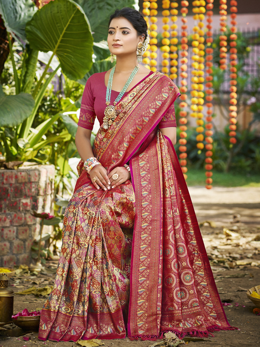 Sangam Prints Purple Silk Woven Work Traditional Saree | Grocsy