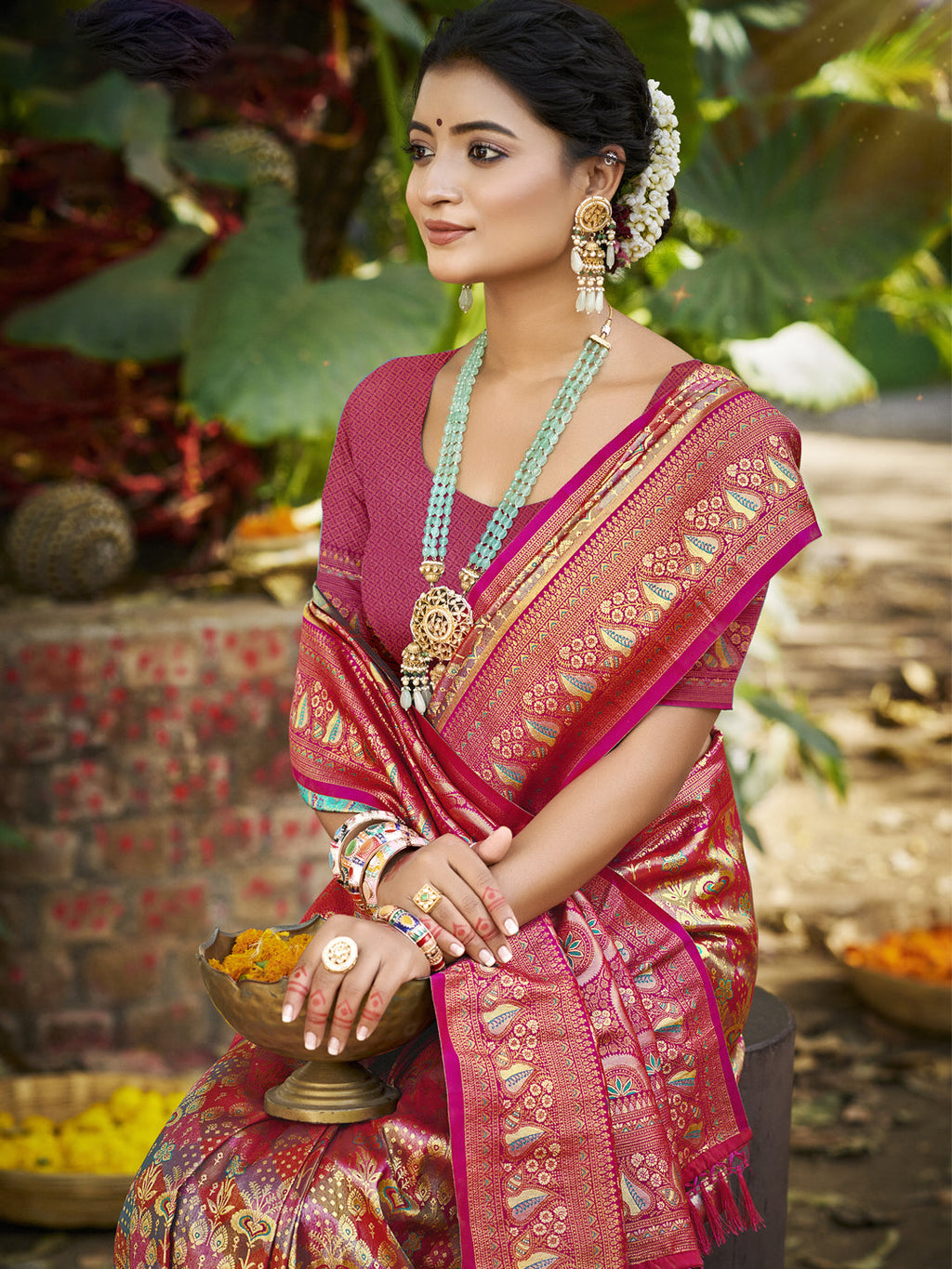 Sangam Prints Purple Silk Woven Work Traditional Saree | Grocsy