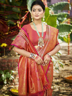 Sangam Prints Pink Silk Woven Work Traditional Saree | Grocsy