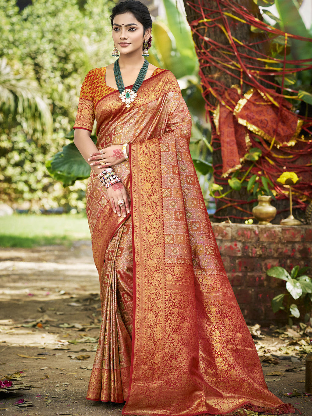Sangam Prints Mustard Silk Woven Work Traditional Saree | Grocsy