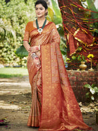 Sangam Prints Mustard Silk Woven Work Traditional Saree | Grocsy