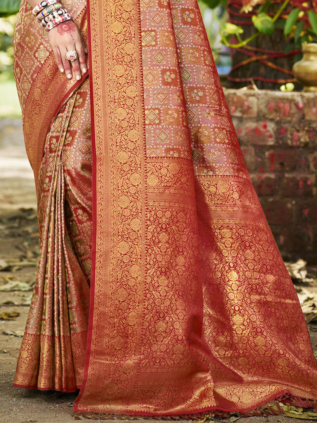 Sangam Prints Mustard Silk Woven Work Traditional Saree | Grocsy