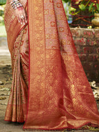 Sangam Prints Mustard Silk Woven Work Traditional Saree | Grocsy