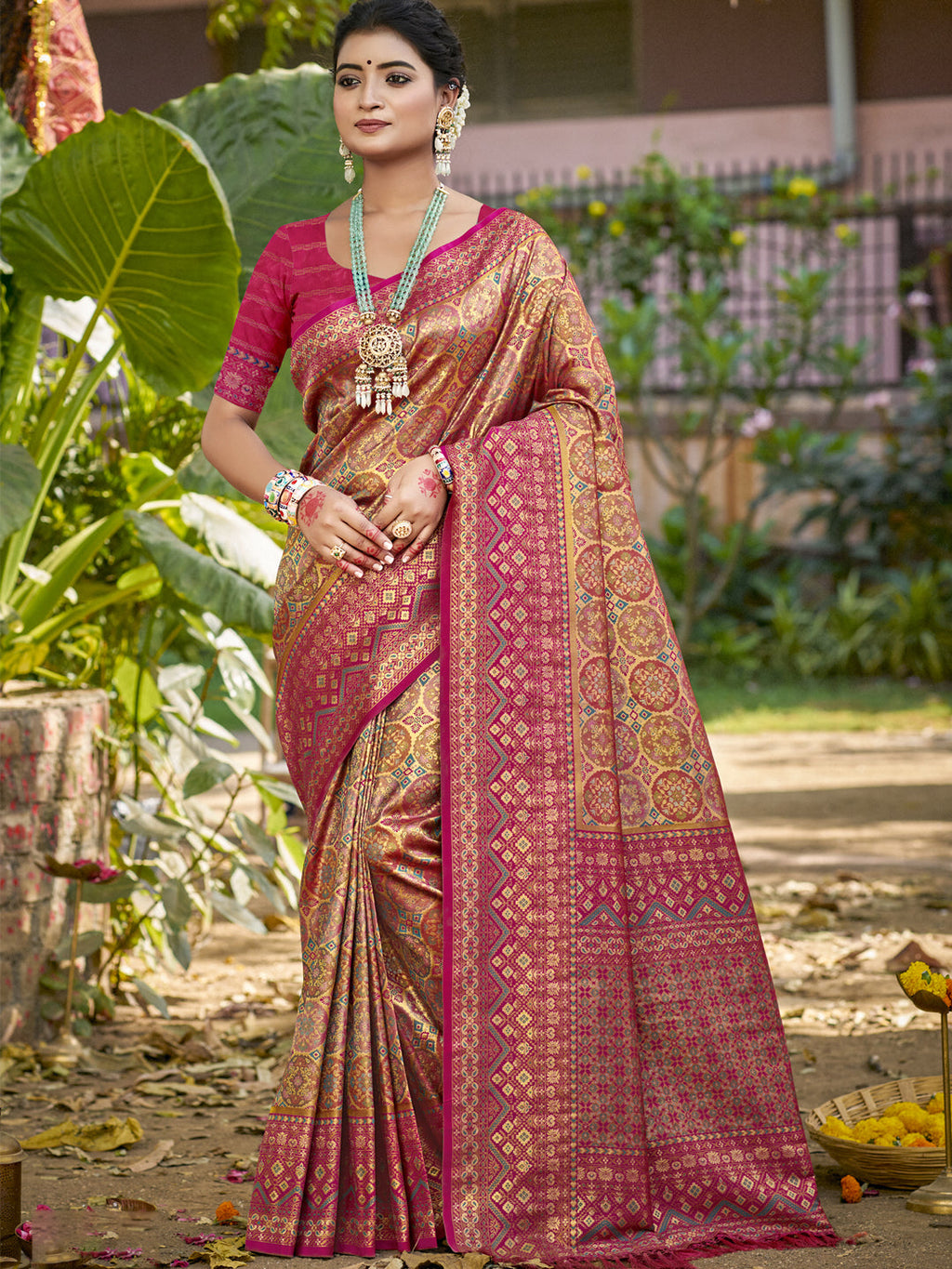Sangam Prints Beige Silk Woven Work Traditional Saree | Grocsy