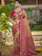 Sangam Prints Beige Silk Woven Work Traditional Saree | Grocsy