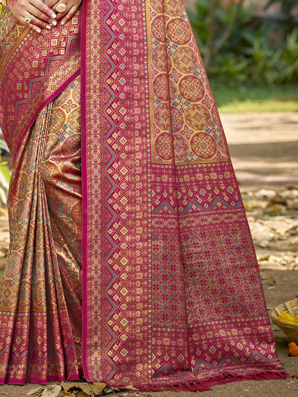Sangam Prints Beige Silk Woven Work Traditional Saree | Grocsy
