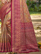 Sangam Prints Beige Silk Woven Work Traditional Saree | Grocsy
