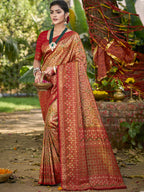 Sangam Prints Golden Silk Woven Work Traditional Saree | Grocsy