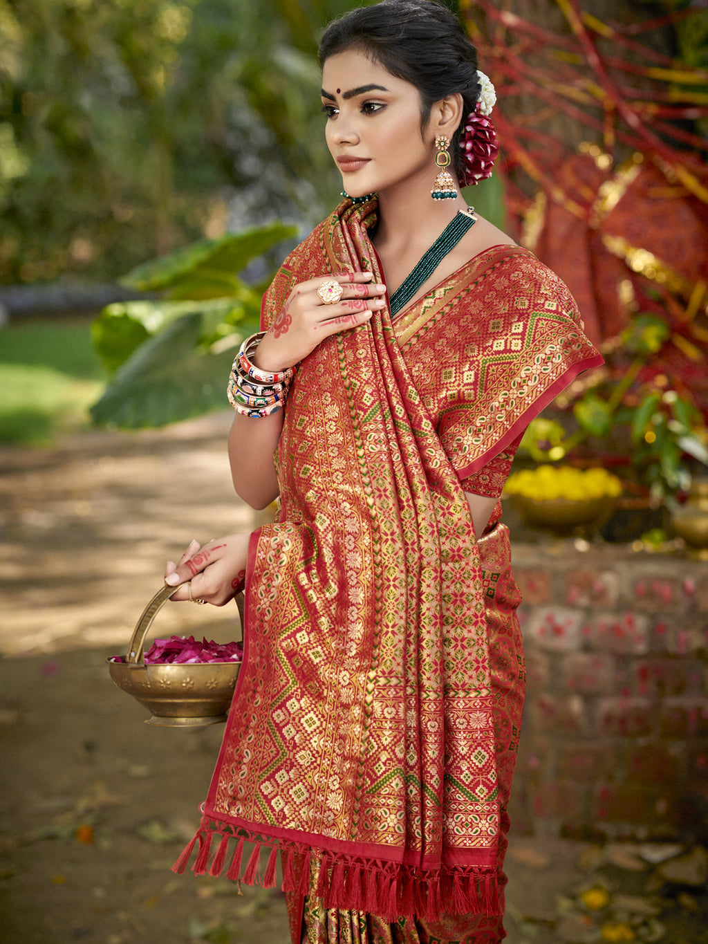 Sangam Prints Golden Silk Woven Work Traditional Saree | Grocsy